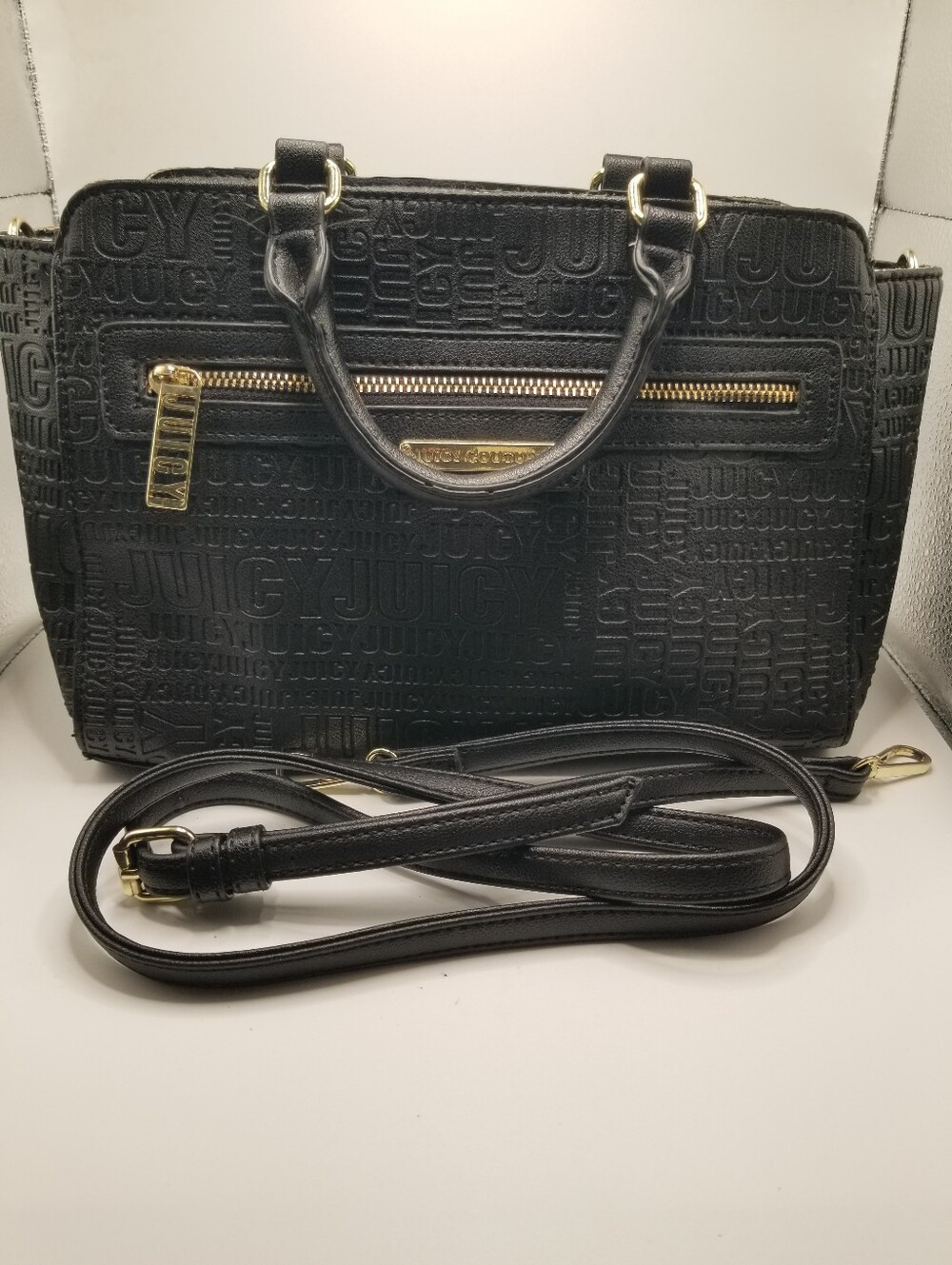 Juicy Couture Embossed Logo Satchel Crossbody Black Tote Bag